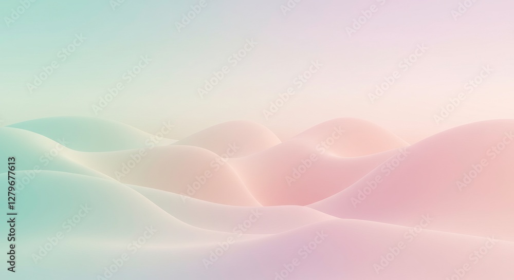 Poster abstract pastel terrain: gentle, rolling hills and a diffused gradient color palette create a serene