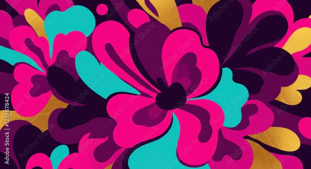 Poster abstract floral burst: a vibrant explosion of abstract floral shapes in a stunning display of color 