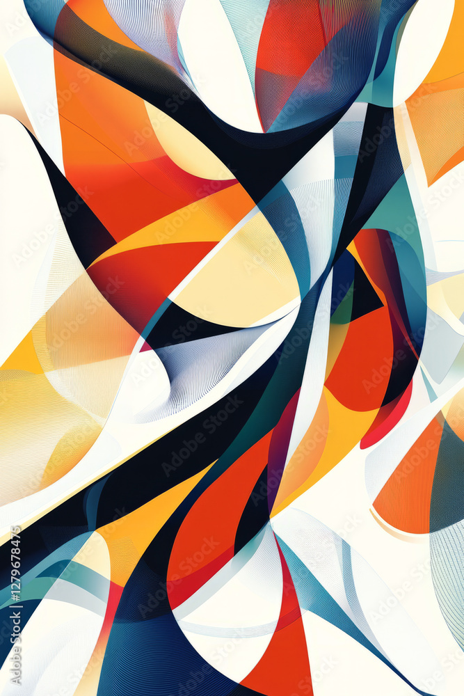 Poster a dynamic digital illustration of large, bold lines and curves that create a visually stimulating ab
