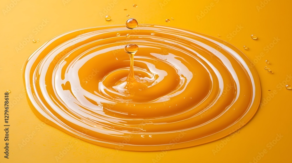 Poster A photo of an elegant and dynamic swirl of golden honey forming an intricate and visually captivating pattern showcasing the fluid motion viscosity and natural beauty of this organic ingredient