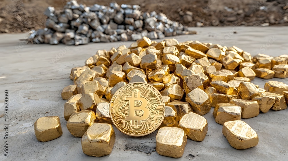 Aufkleber A photo of an investor closely monitoring the prices of Bitcoin and gold on a high tech futuristic looking trading platform  The dashboard displays various financial data charts