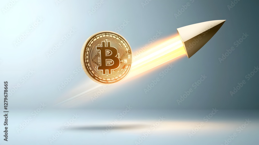 Aufkleber a photo of bitcoin the leading digital cryptocurrency surging upwards on a futuristic financial disp