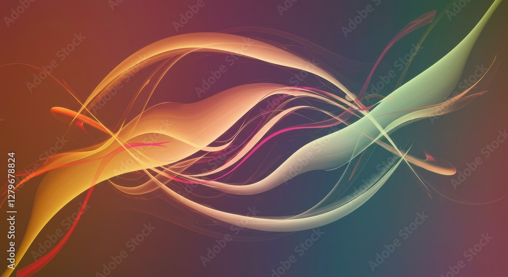 Poster abstract swirls of color: a dynamic composition of flowing, ribbon-like shapes in a gradient of warm