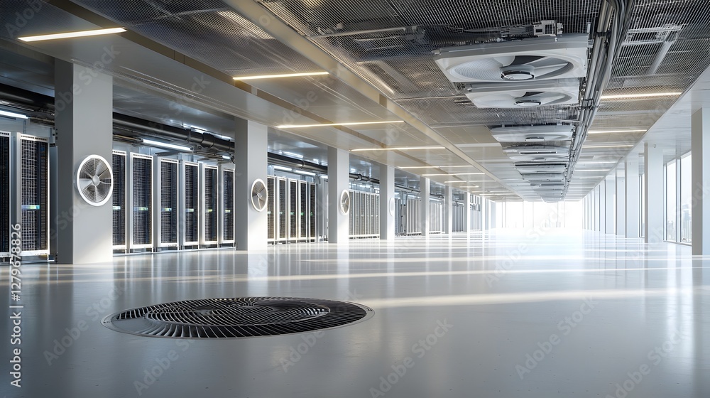 Aufkleber A photo showcasing the intricate and sophisticated air conditioning system installed within a high tech data center  The image highlights the complex network of ducts pipes