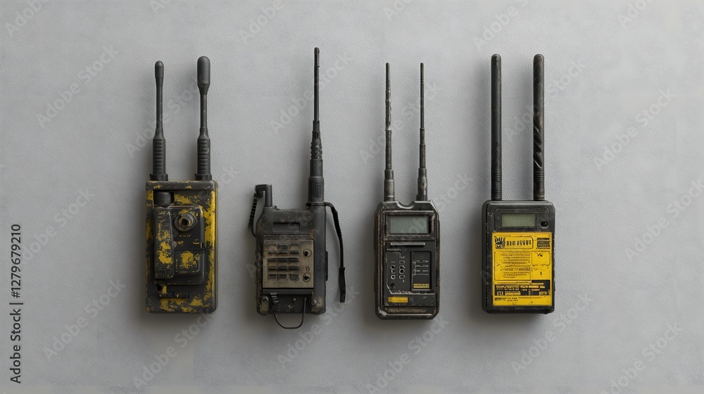 Poster a side by side visual comparison of old and new walkie talkie models showcasing the contrast in desi
