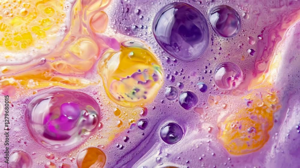 Aufkleber vibrant oil and water droplets creating dynamic abstract patterns in motion