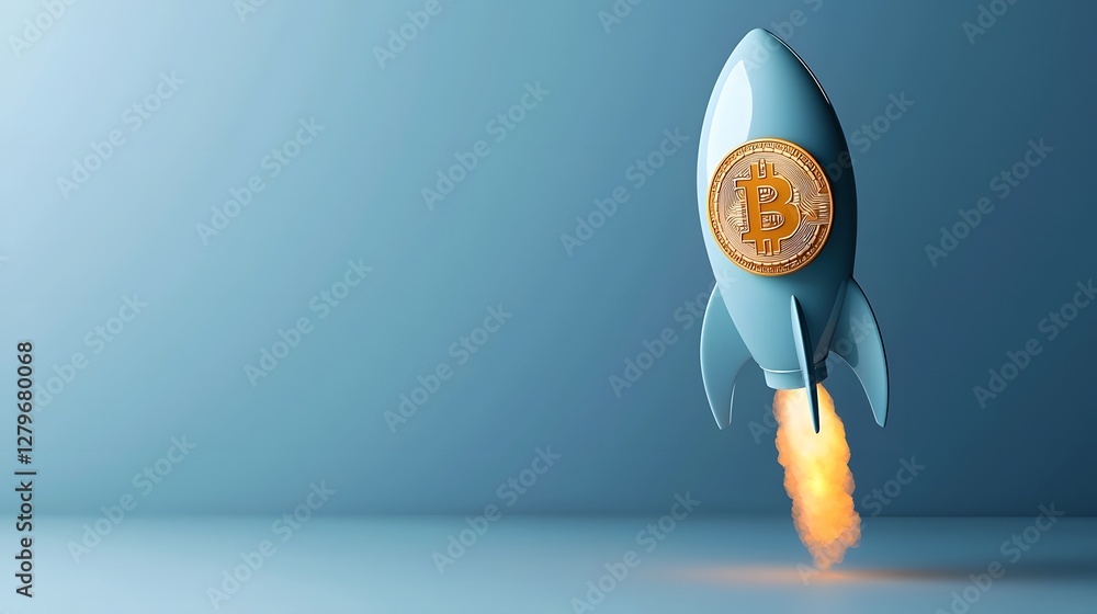 Aufkleber A visually striking image depicting the Bitcoin cryptocurrency symbol surrounded by a dynamic rocket launch effect