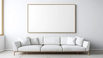 Elegant minimalist living room ISO A size wall poster framed in sleek design perfect for showcasing contemporary art Neutral tones and 3D visualization enhance the living space ambiance