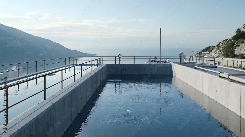 Aufkleber aerial view of a large scale desalination plant facility located along the coastline converting seaw
