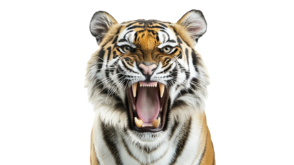 Fierce adult tiger roaring with power and grace