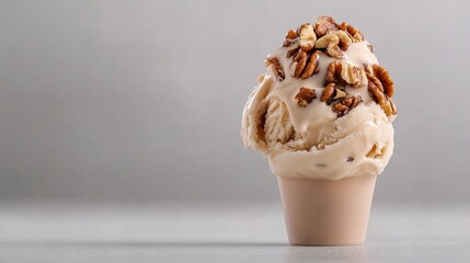 Creamy pecan ice cream in a small cup. Perfect sweet treat!