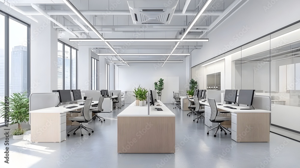 Leinwandbilder Bright and Efficient Modern Office Space with Centralized Air Conditioning System  Open and organized workspace designed for productivity and in a corporate or professional setting