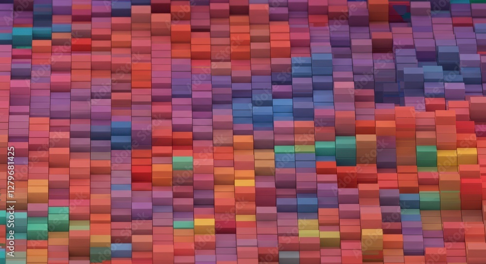 Poster geometric rainbow: a vibrant abstract composition of multicolored cubes arranged in a mesmerizing th