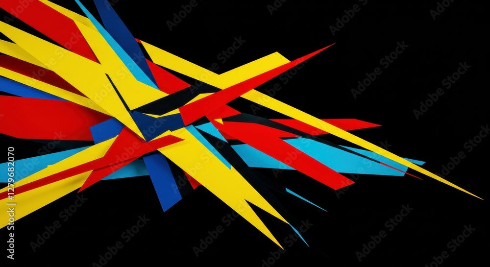 Poster dynamic geometric abstraction: a vibrant, energetic composition of colorful geometric shapes bursts 