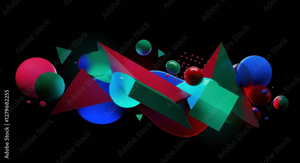 Poster geometric abstract in dynamic composition: a vibrant composition of geometric shapes, including tria
