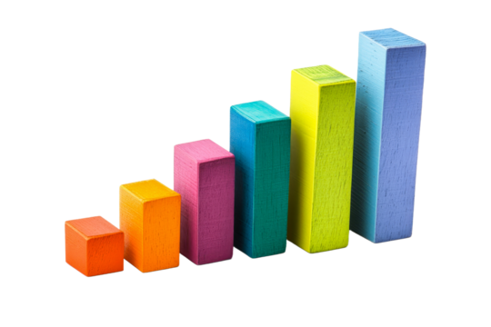 Colorful wooden blocks arranged in ascending order