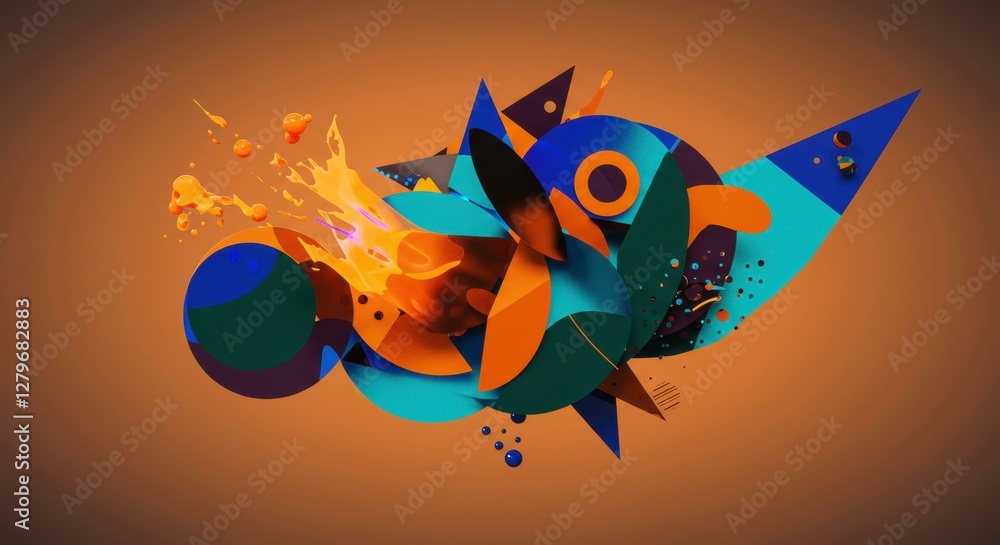 Aufkleber abstract geometric design with orange and blue: a vibrant and dynamic abstract composition, featurin