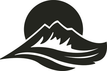 A clean, minimalist vector design of a towering mountain peak with sharp lines and smooth curves, set against a clear blue sky, evoking a sense of adventure and serenity.