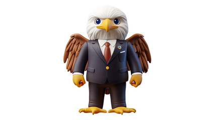 Eagle character in formal attire stands proudly
