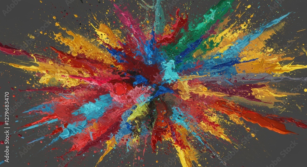 Poster explosion of colors: a vibrant and dynamic explosion of colorful powders bursts forth, creating a vi