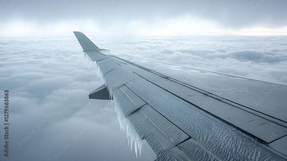 Aufkleber dramatic image of a high altitude aircraft navigating through an intense ice storm with frozen conde