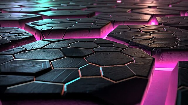 Glowing hexagonal dark stone surface.