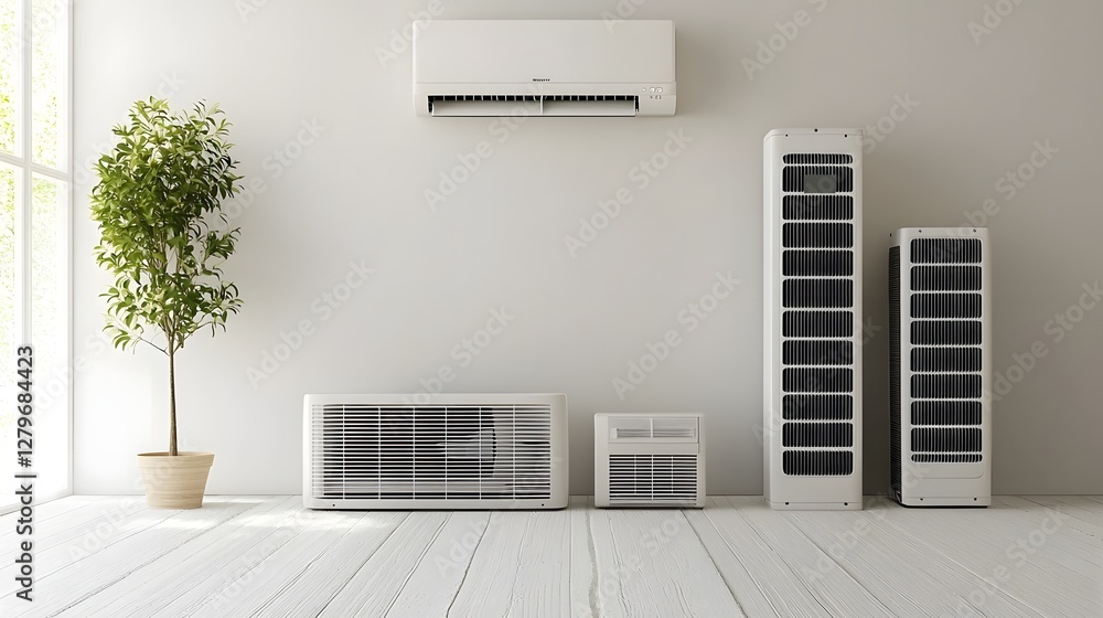 Poster futuristic and energy efficient air conditioning system concept designed for modern sustainable and 