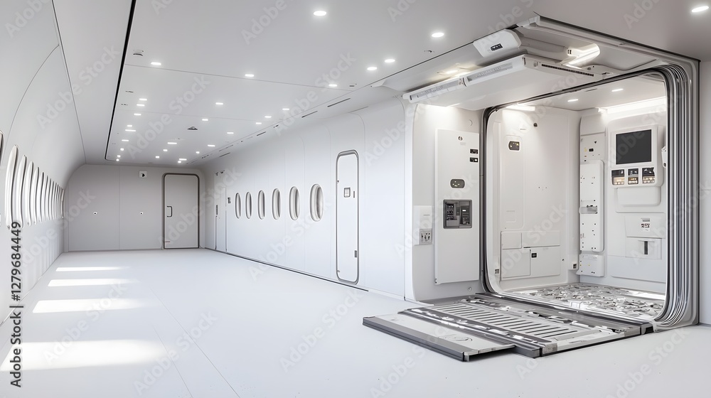 Aufkleber futuristic and modern aircraft cabin interior featuring an advanced climate control system with effi