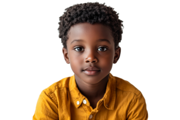 Young boy with curly hair wearing yellow shirt