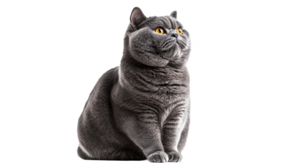 Grey cat sitting calmly with bright eyes