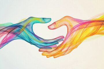 A digital illustration of two hands coming together, with colorful lines representing effective communication and understanding in relationships.