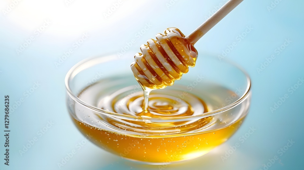 Poster photograph showcasing an intricate and mesmerizing swirl pattern created by flowing honey