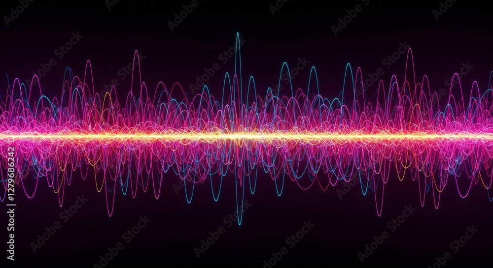 Poster vibrant soundwave: a visually captivating abstract depiction of a soundwave, pulsing with energetic 