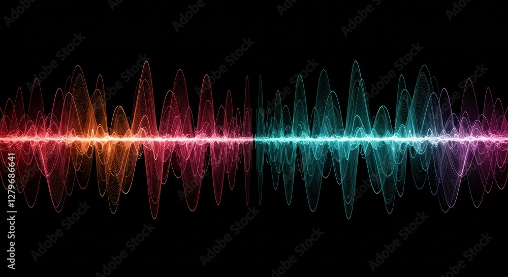 Poster sound waves visualized: captivating visualization of sound waves in vibrant hues, highlighting the p