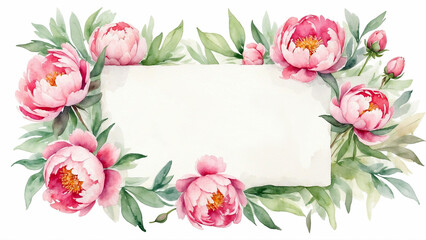 Fototapeta premium Watercolor painting of a handwritten Happy Mother's Day note with peonies, soft, artistic brushstrokes, heartfelt and warm