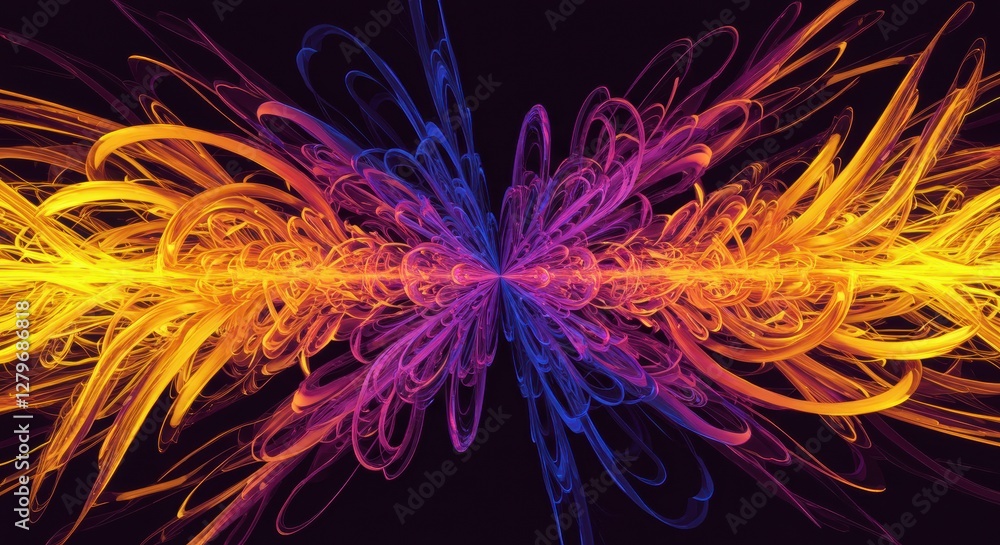 Poster colorful abstract energy: dynamic display of vibrant, abstract energy streams converge and radiate, 