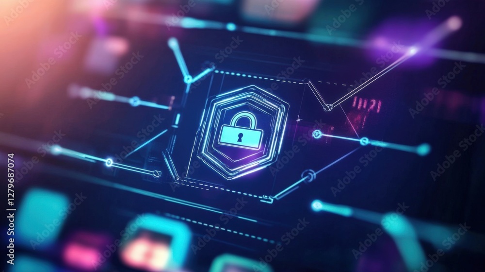 Poster cybersecurity strategy implementation digital workspace infographic high-tech environment aerial vie