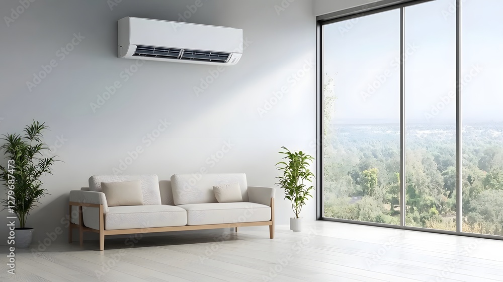 Poster Thermal imaging view showcasing the cooling effect of an air conditioning system in a minimalist modern living space or office interior