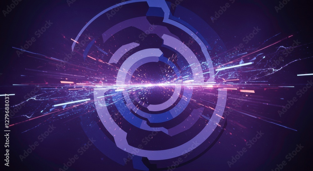 Poster energy burst digital circle: abstract digital artwork featuring an explosion of energy emanating fro