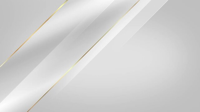 Abstract luxury white gradient backgrounds with golden lines, animated golden metallic stripes. Elegant ribbon. White geometric background golden lines. Loop white graphic animation. 