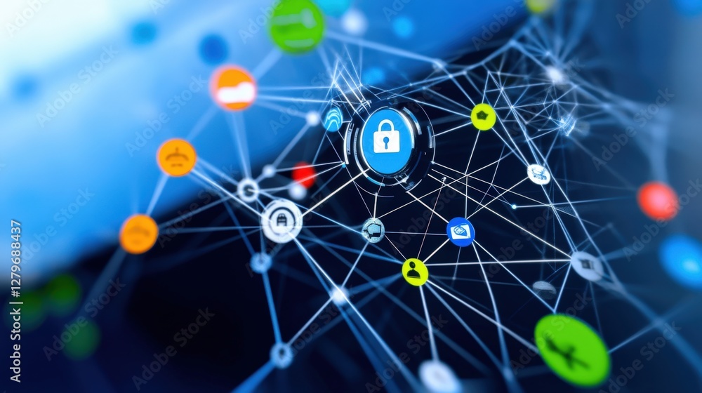Poster data security systems enhancing online protection digital network infographic technological environm