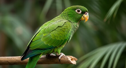 Vibrant Green Parrot Perched Elegantly in Natural Habitat Close Up View