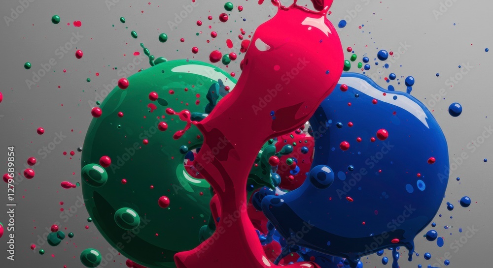 Poster explosion of color: a dynamic shot of vibrant paint colliding and splattering, creating an abstract 