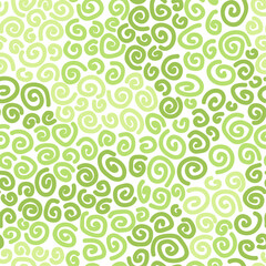 Green Swirls with Abstract Curved Shapes on a White Background, Playful Vector Seamless Pattern Design for Kids Wallpaper and Textile Designs