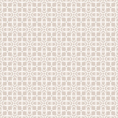 Vector floral grid ornament. Abstract geometric seamless pattern with mesh, lattice, flower silhouettes, curved lines, net, repeat tiles. Simple background texture. Subtle light beige repeated design