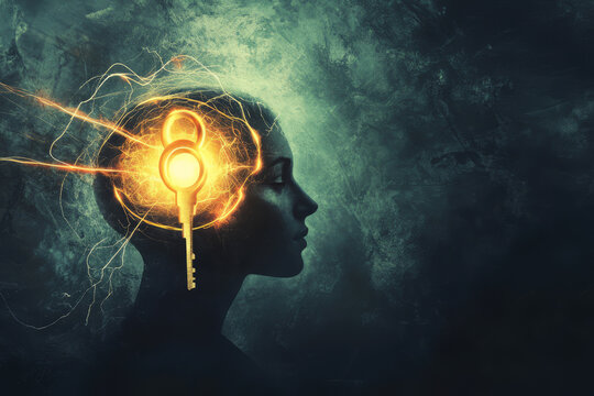 An abstract image of a mind unlocking with a glowing key, symbolizing self discovery and overcoming fear.