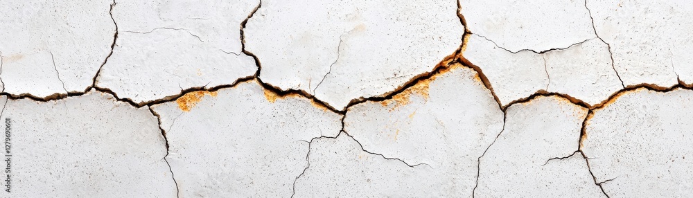 Poster detailed close-up of cracked white surface with texture and natural patterns for background and desi