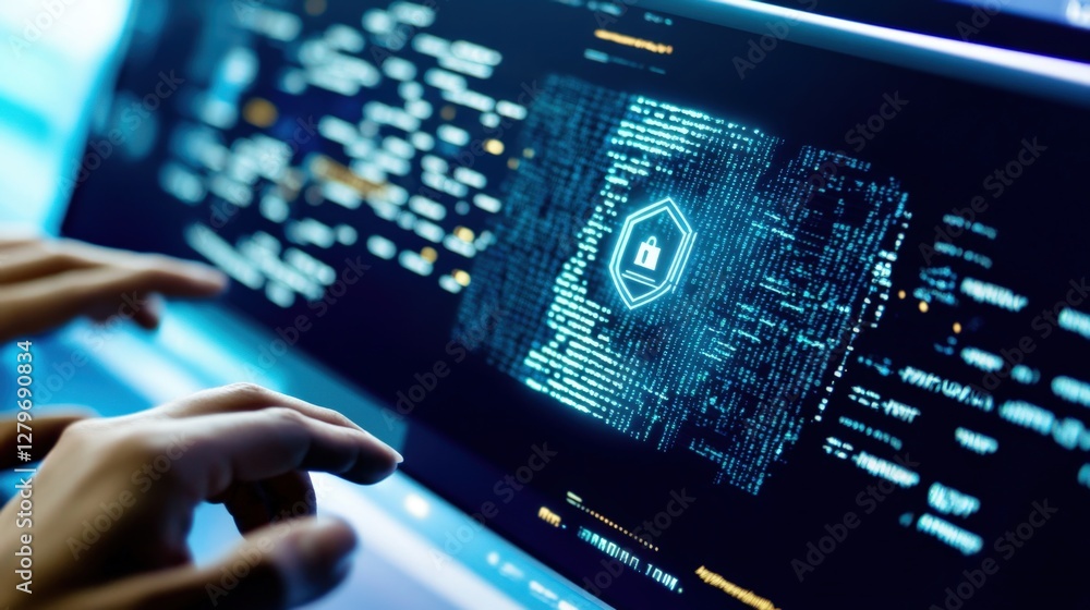 Poster cybersecurity breach response digital workspace technology infographic high-tech environment close-u