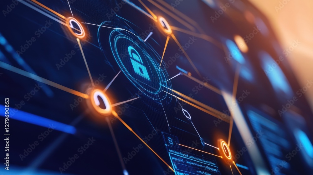 Poster cybersecurity measures in action digital realm infographic high-tech environment close-up view data 