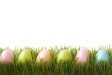 Fototapeta premium Colorful Easter eggs arranged in lush green grass